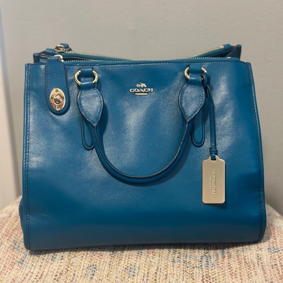Coach Handbags - Coach Crosby Teal Leather Satchel